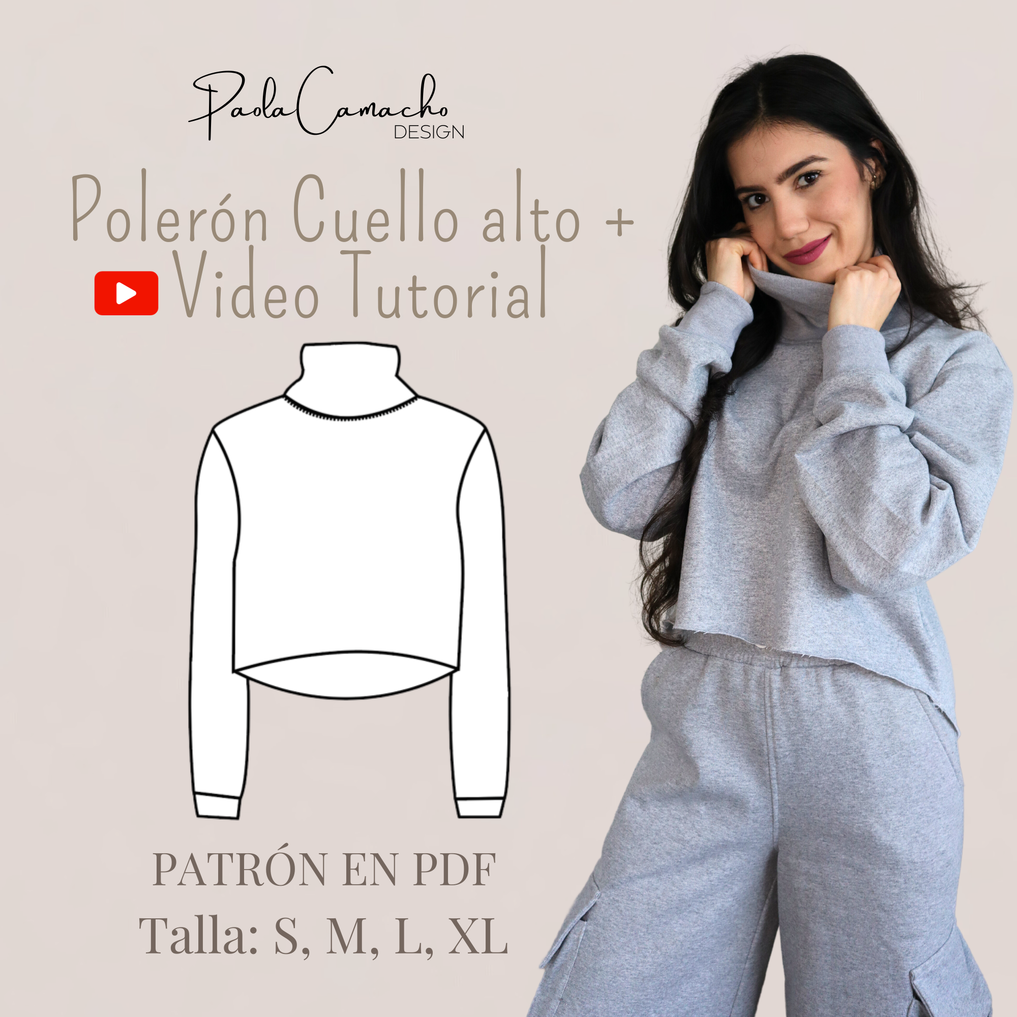 Descargar Molde de Buzo Corto Cuello Alto en PDF Tallas S, M, L, XL