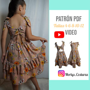 Molde de Vestido para niña PDF - Talla 4 a 12