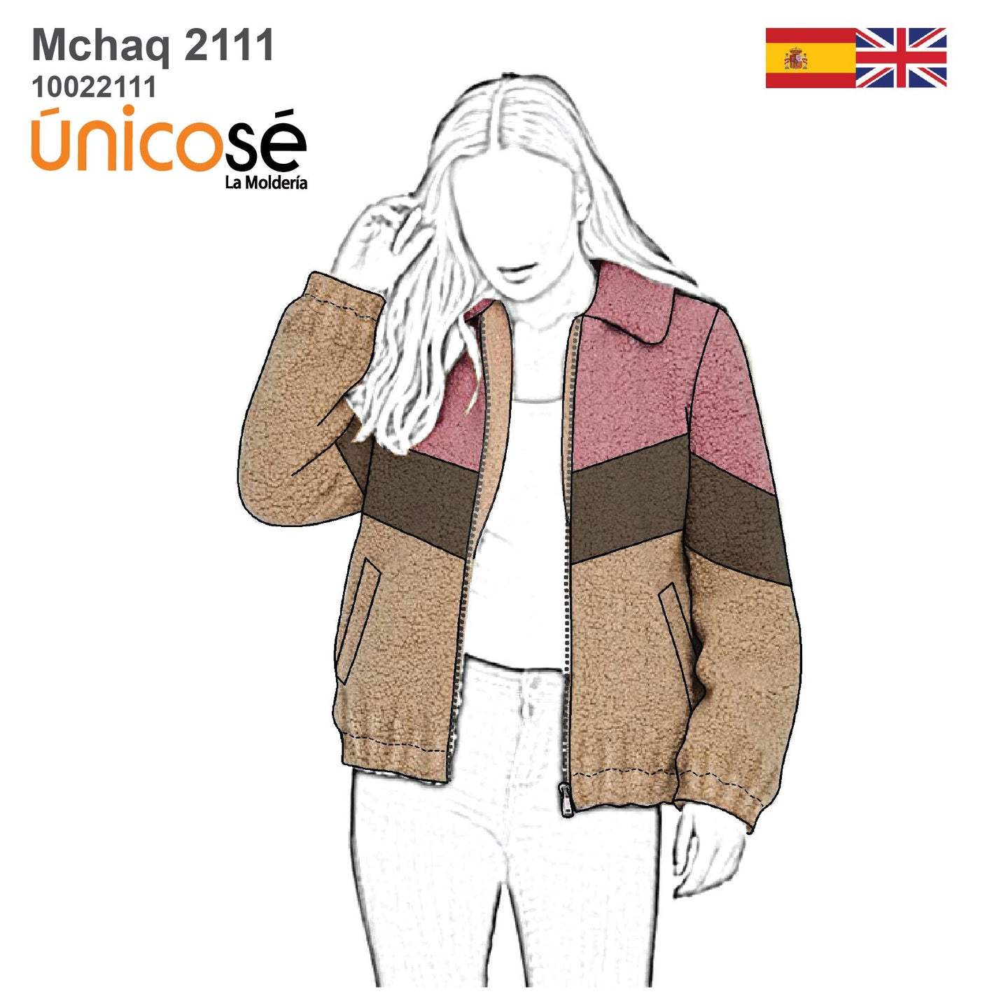 MOLDE CHAQUETA TEDDY COLOR BLOCK MUJER 2111