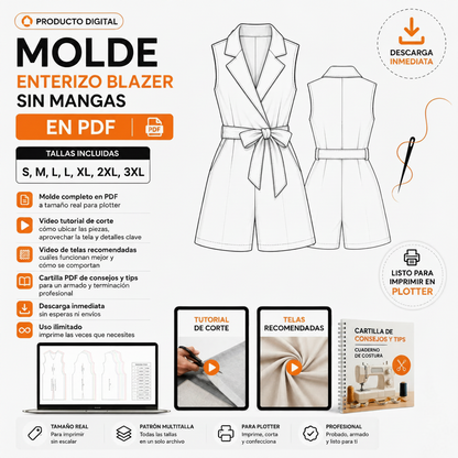 Molde Enterizo Blazer sin Mangas en PDF