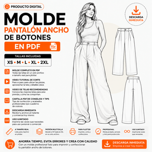 Molde Pantalón Ancho de Botones en PDF para Plotter