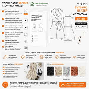 Molde Enterizo Blazer sin Mangas en PDF
