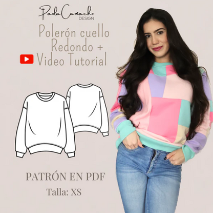 Molde de Buzo Cuello Redondo en PDF - Tallas XS, S, M, L, XL