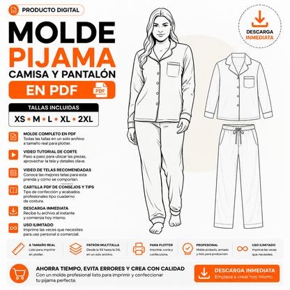 Molde de Pijama Camisa y Pantalón en PDF