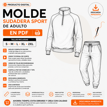 Molde de Sudadera Sport de Adulto en PDF