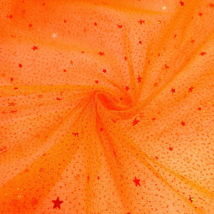 TELA-TUL-ESCARCHADO-ESTRELLAS-COLOR-NARANJA-NEON