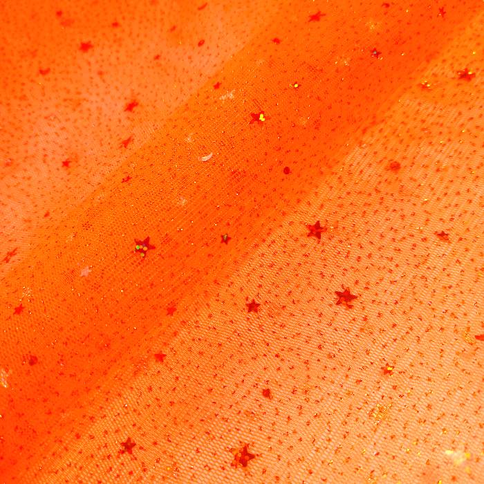 TELA-TUL-ESCARCHADO-ESTRELLAS-COLOR-NARANJA-NEON