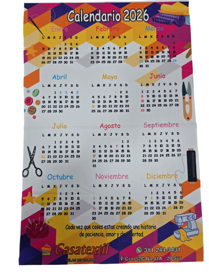 Calendario en Tela del 2026 de 70cm x 50cm
