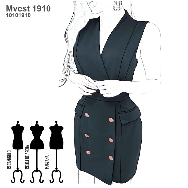 MOLDE VESTIDO CRUZADO MUJER 1910