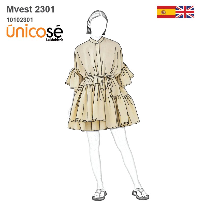 MOLDE VESTIDO CON VUELOS MUJER 2301
