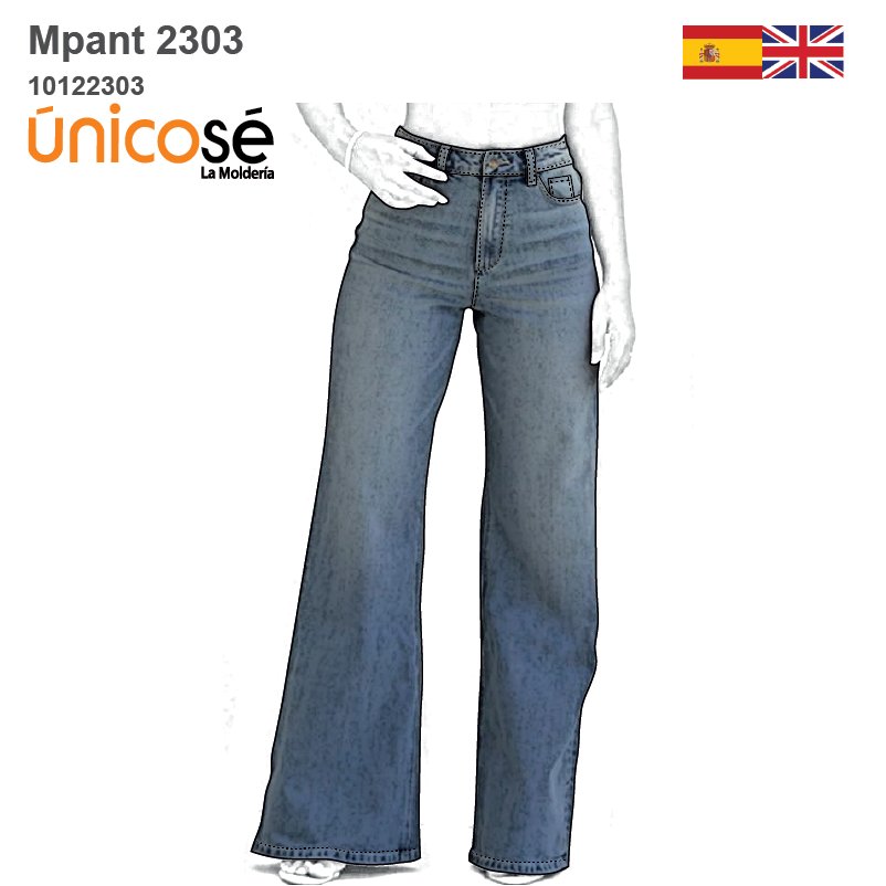 MOLDE PANTALON JEAN PIERNA ANCHA MUJER 2303