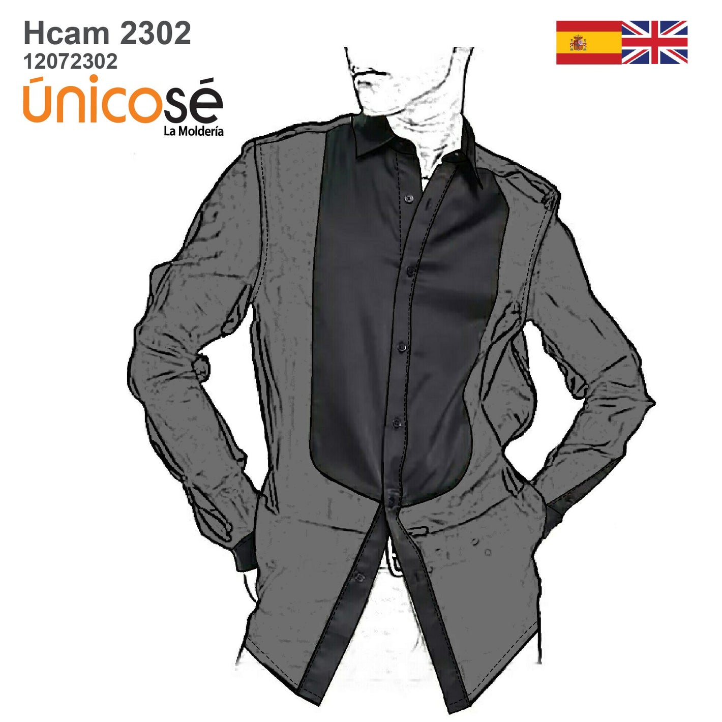 MOLDE CAMISA CON PECHERA HOMBRE 2302