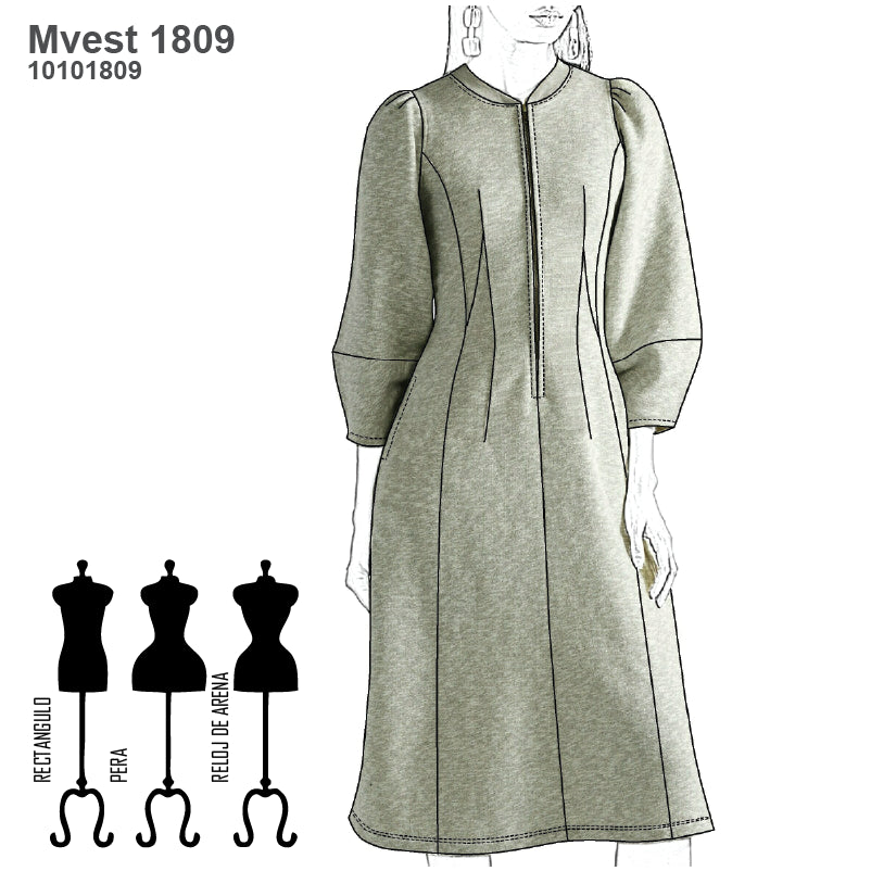 MOLDE VESTIDO EVASE MUJER 1809