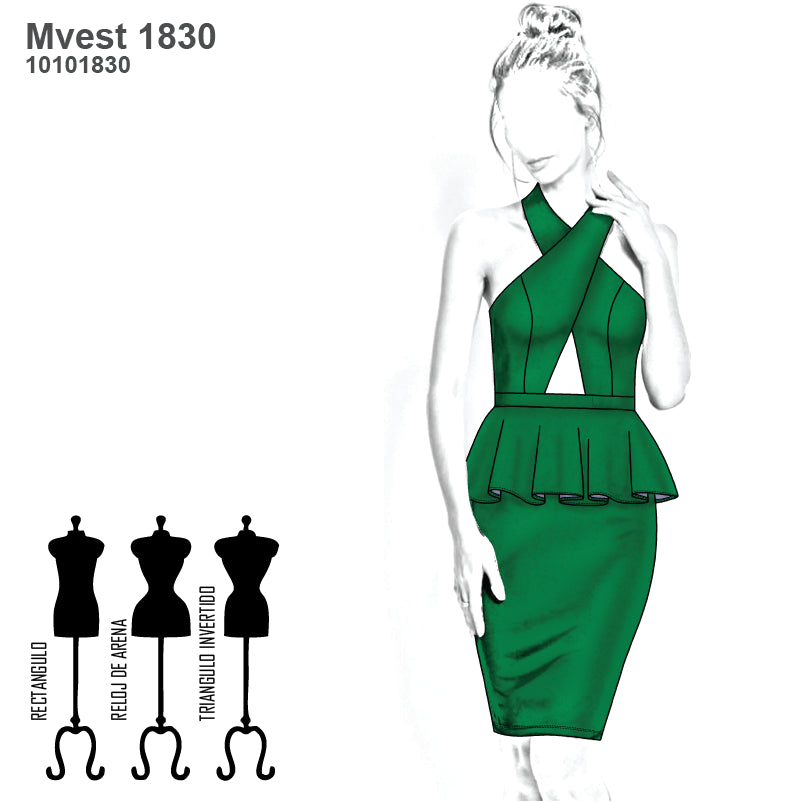 MOLDE VESTIDO PEPLUM HALTER MUJER 1830