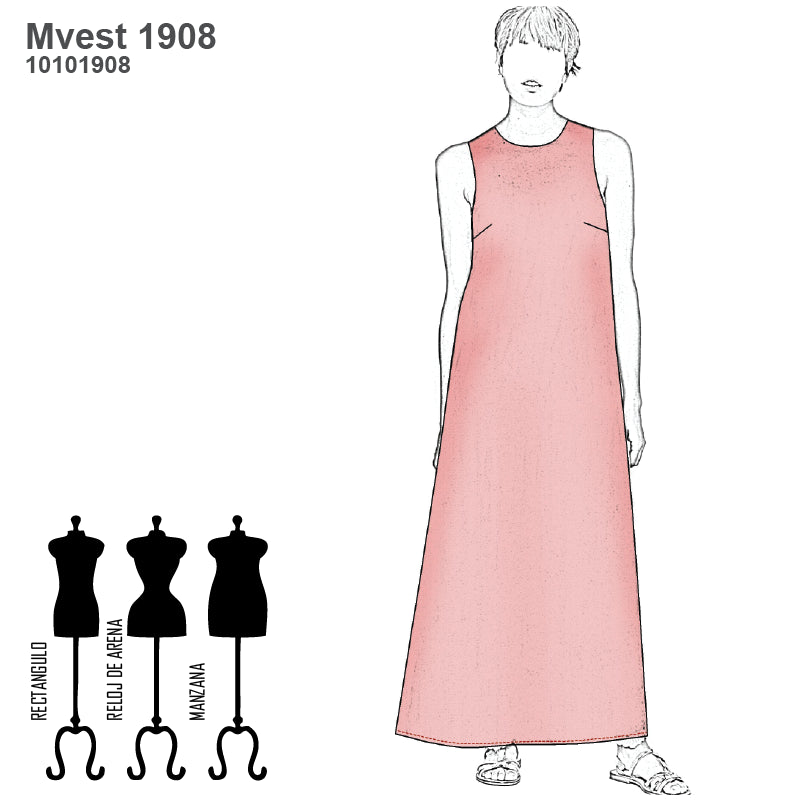 MOLDE VESTIDO LARGO MUJER 1908